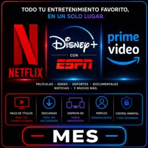 Product image - Netflix + Disney+ con ESPN + Prime Video